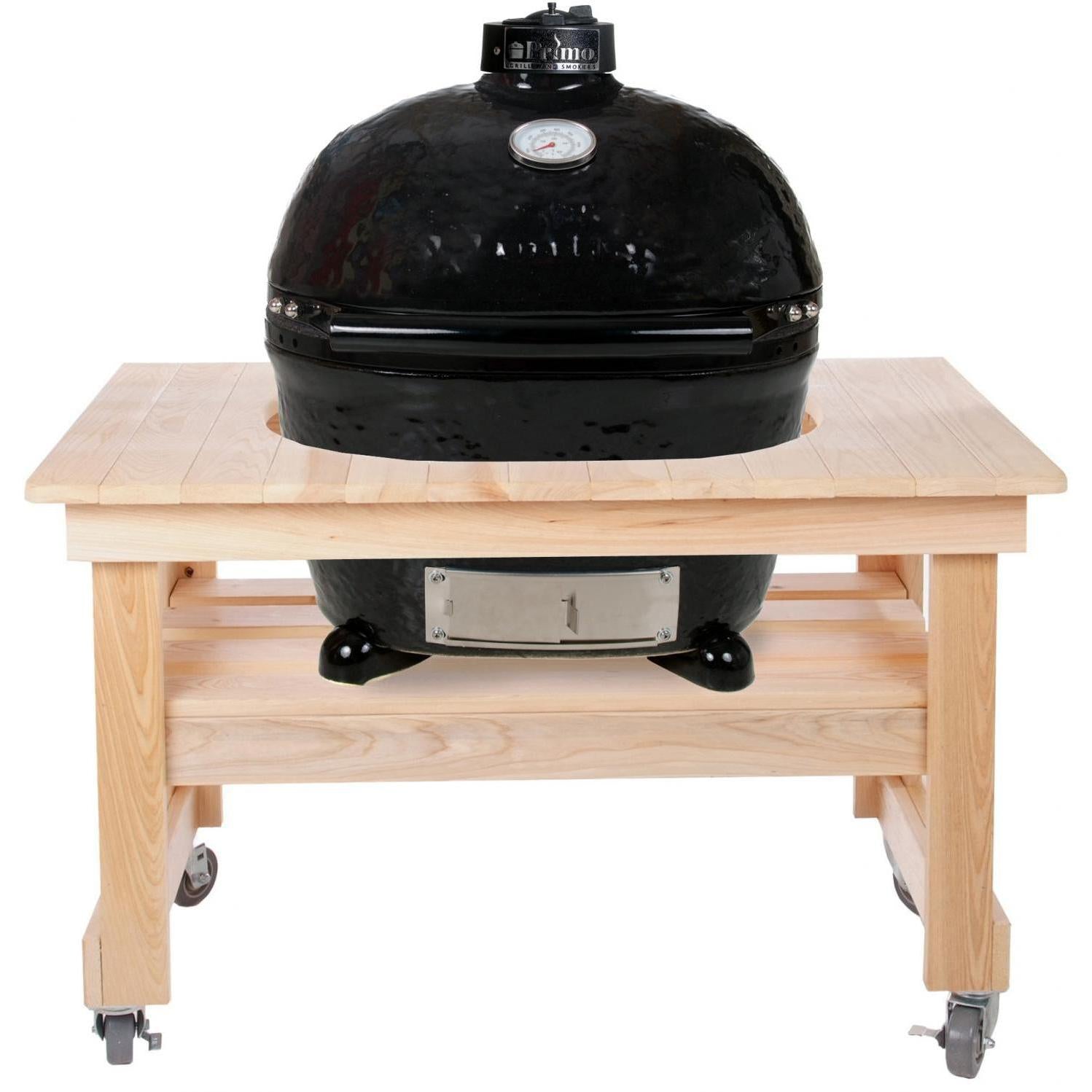 Primo Oval Ceramic Grill On Compact Cypress Table – BBQHangout